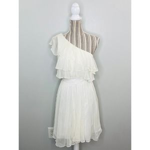 Jill Stuart Ivory Silk Tiered Ruffle Dress Sleeveless Women 12 Wedding Guest